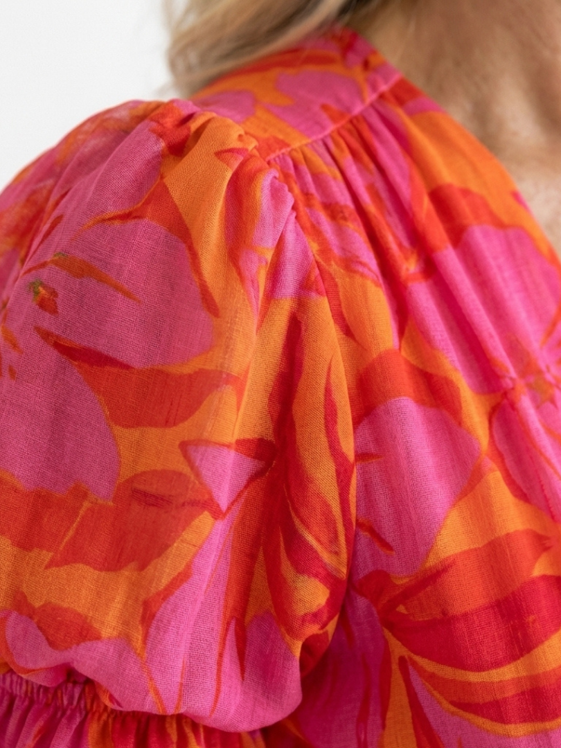 Willow | Florales V-Ausschnitt Midi Kleid mit Puffärmeln