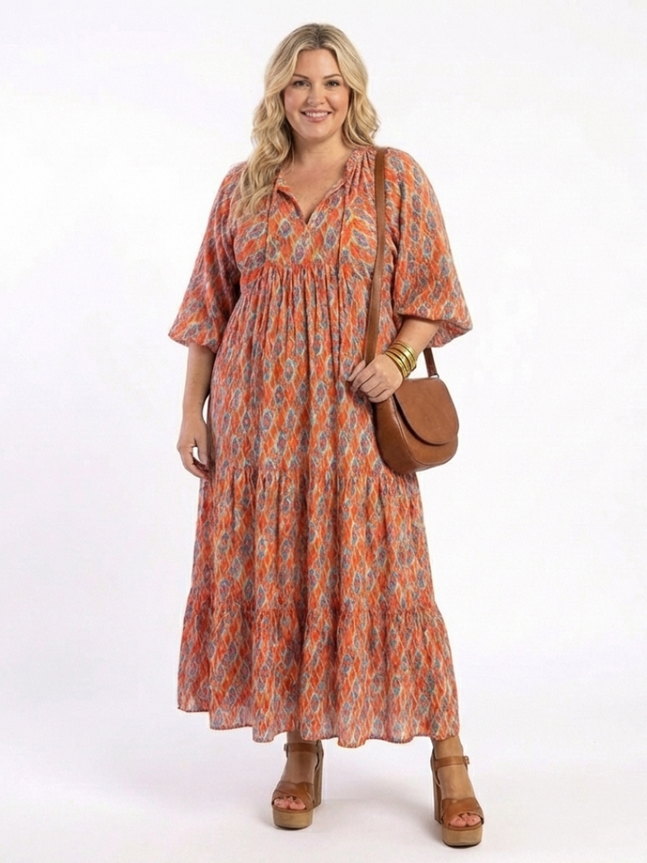 Amara | Geometrisches Print V-Ausschnitt Midikleid