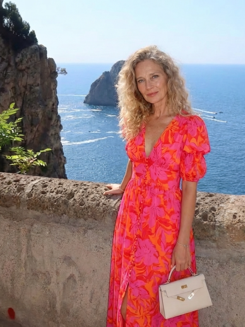 Willow | Florales V-Ausschnitt Midi Kleid mit Puffärmeln