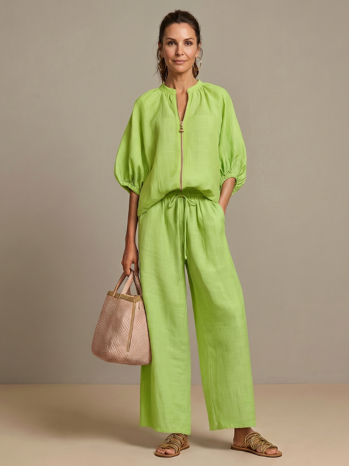 Natalia | Blouson-Top mit Reißverschluss und weit geschnittene Hose