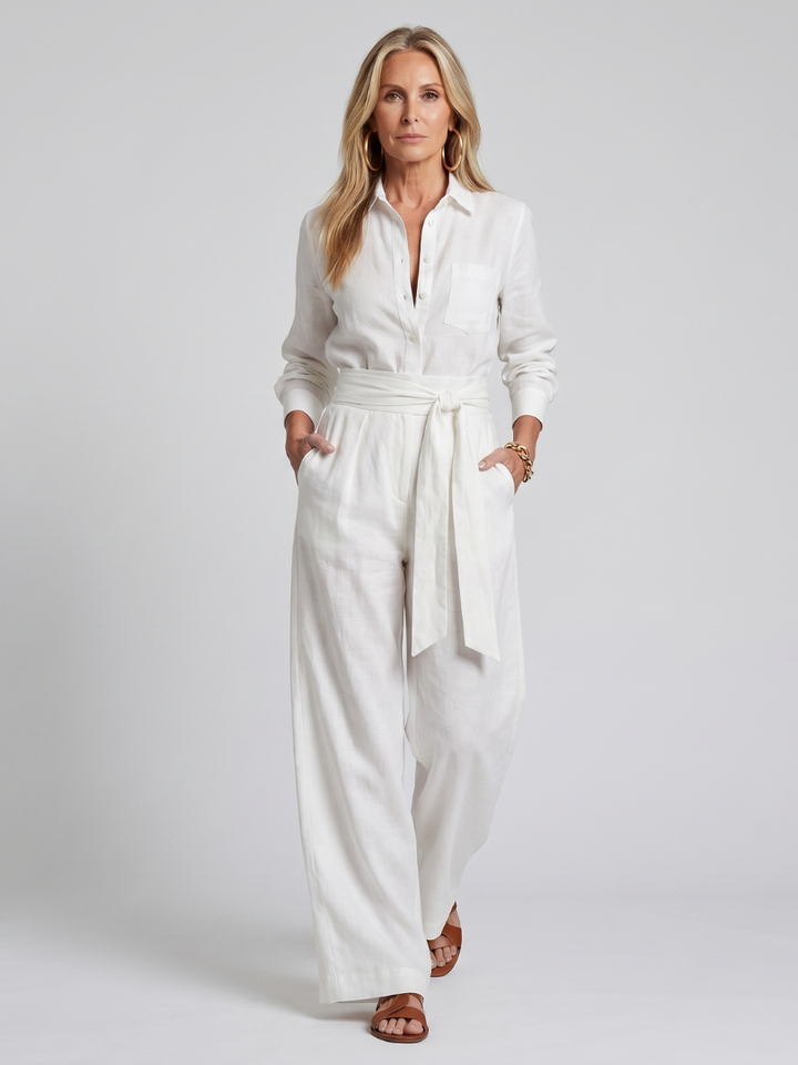 Jovie | Langärmliger Jumpsuit mit Knopfleiste und weitem Bein