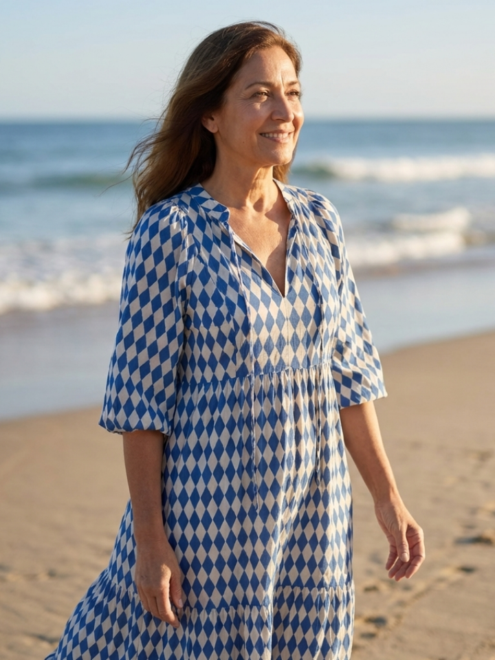 Elodie | Diamantmuster gestuftes Midi-Kleid
