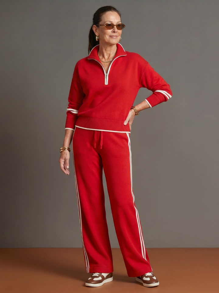 Regen | Zip-Hals Langarm-Seitenstreifen Leggings-Set