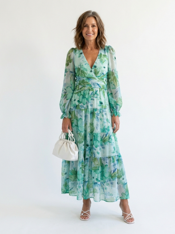 Althea | Langärmliges Blumen-Maxikleid