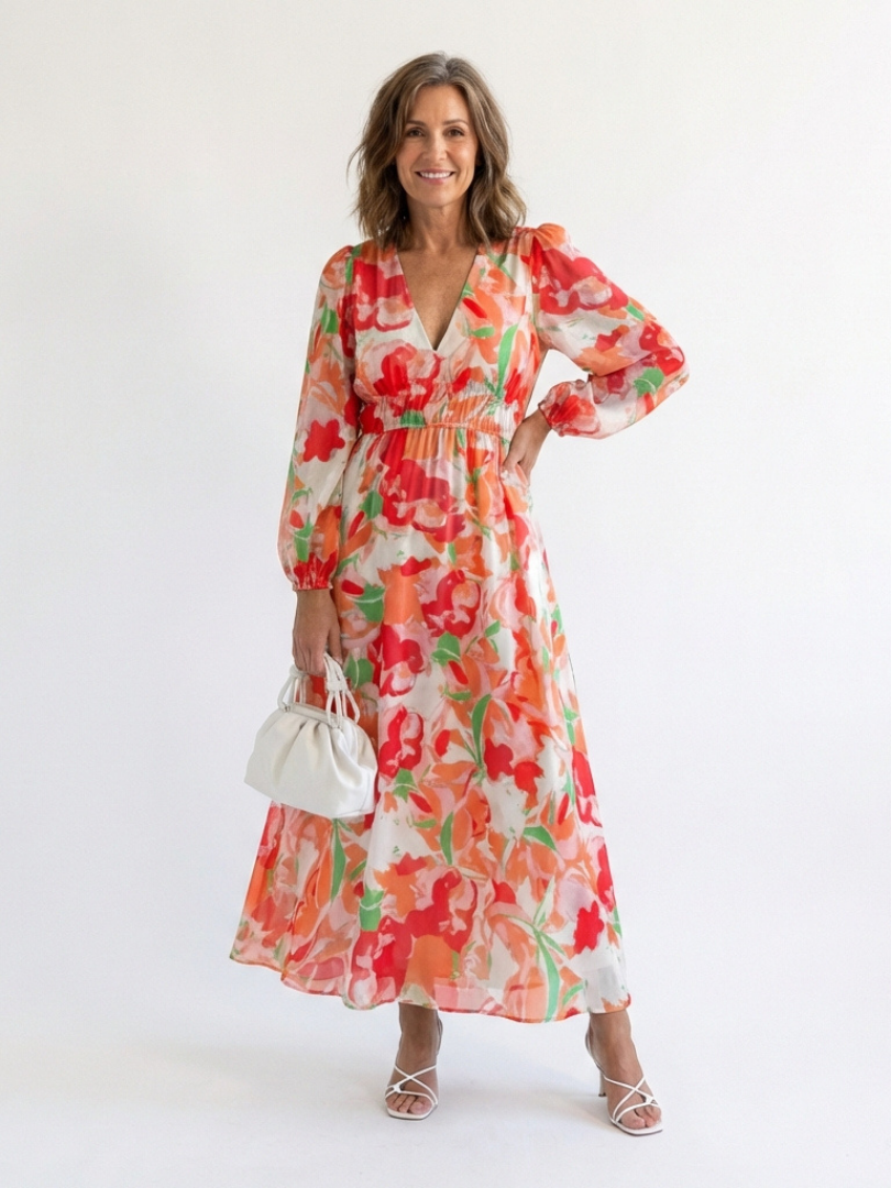 Althea | Langärmliges Blumen-Maxikleid
