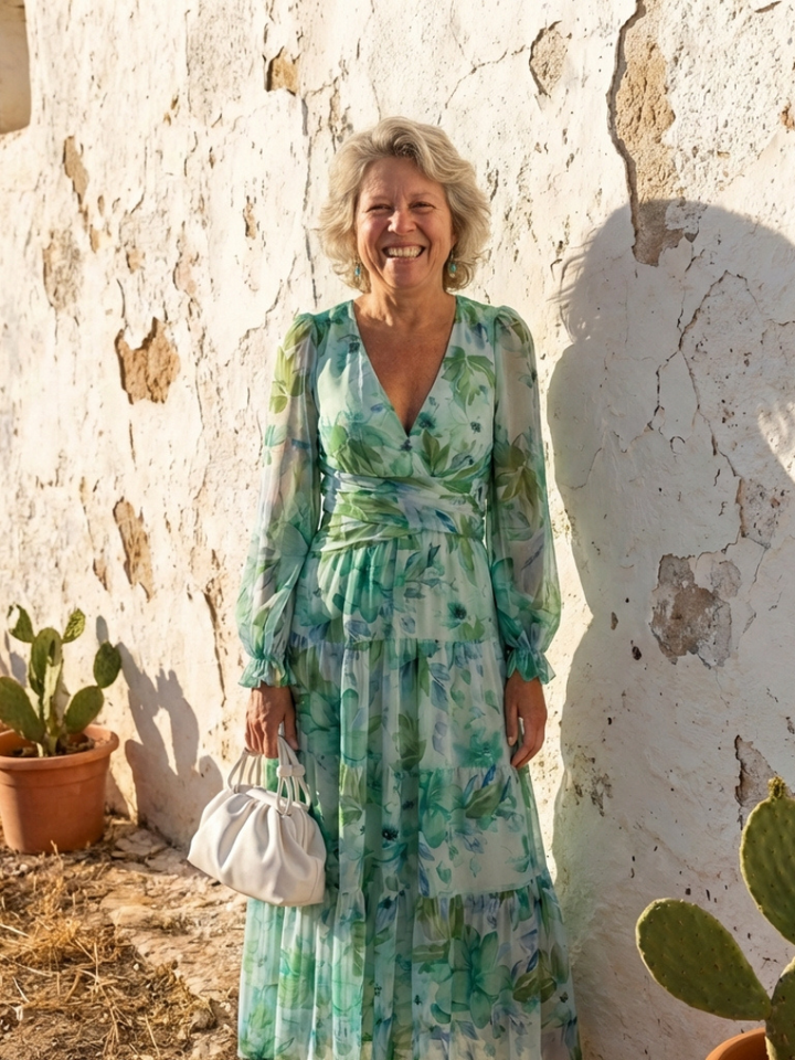 Althea | Langärmliges Blumen-Maxikleid