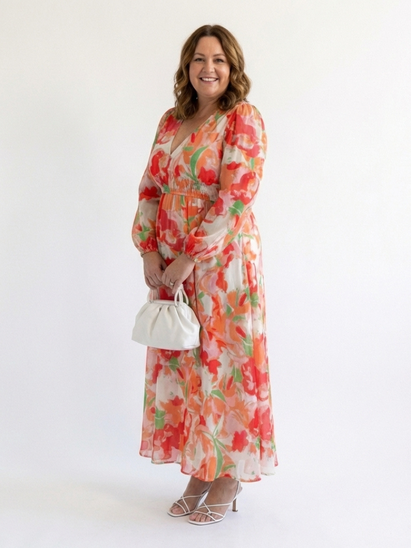 Althea | Langärmliges Blumen-Maxikleid