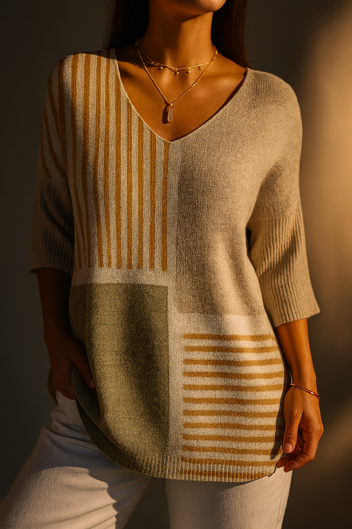 Nevaeh | Damen Abstract Geometric Pattern Kunstdruck Casual Strickpullover