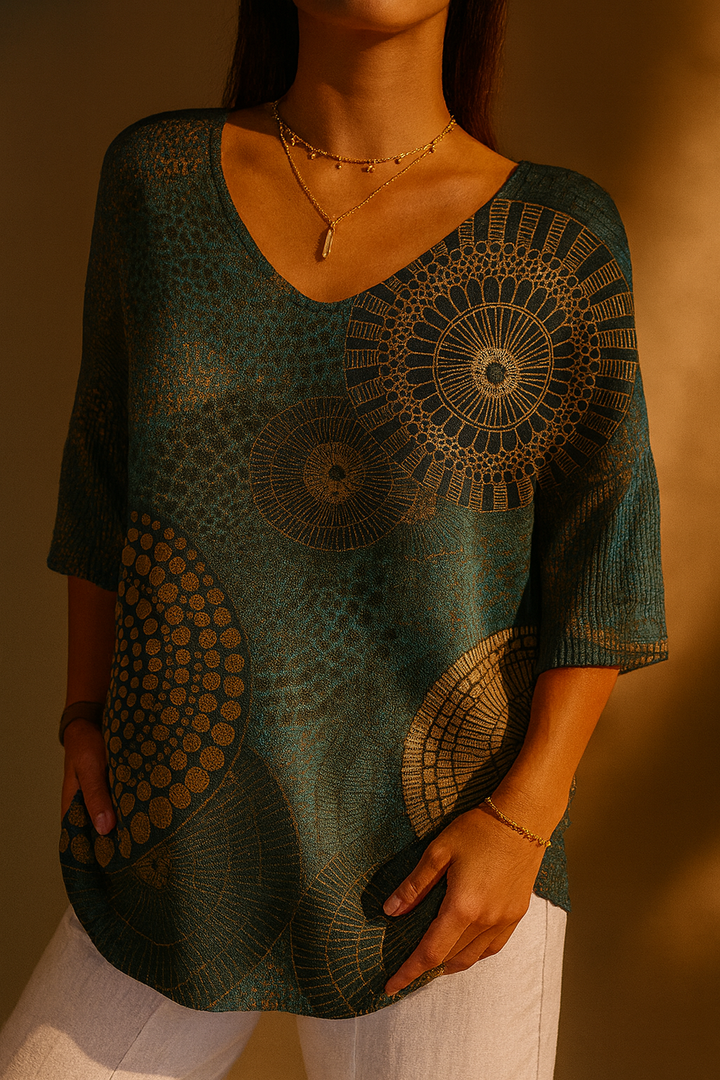 Zoey | Damen Vintage Kreis Totem Abstrakte Geometrie Lässiger Pullover Strick