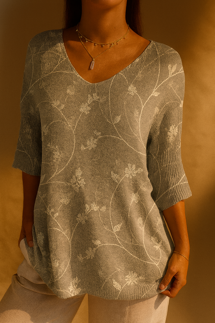 Braun | Damen Vintage Floral Kunst Casual Pullover Strick