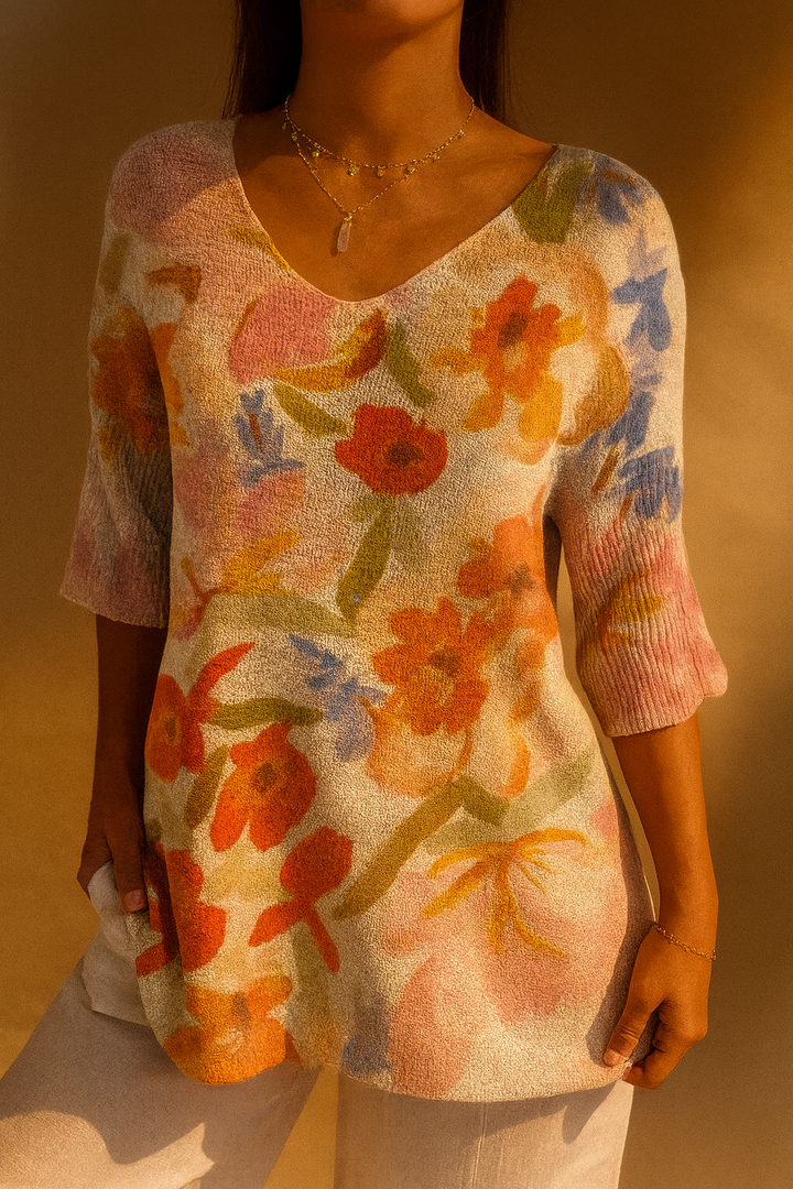 Violett | Damen Vintage Kunst Floral Lässiger Pullover Strick
