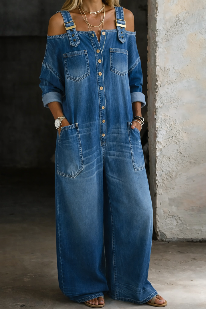 Anja | Bequemer Jeans-Jumpsuit – locker sitzend, stilvoll und mit Taschen