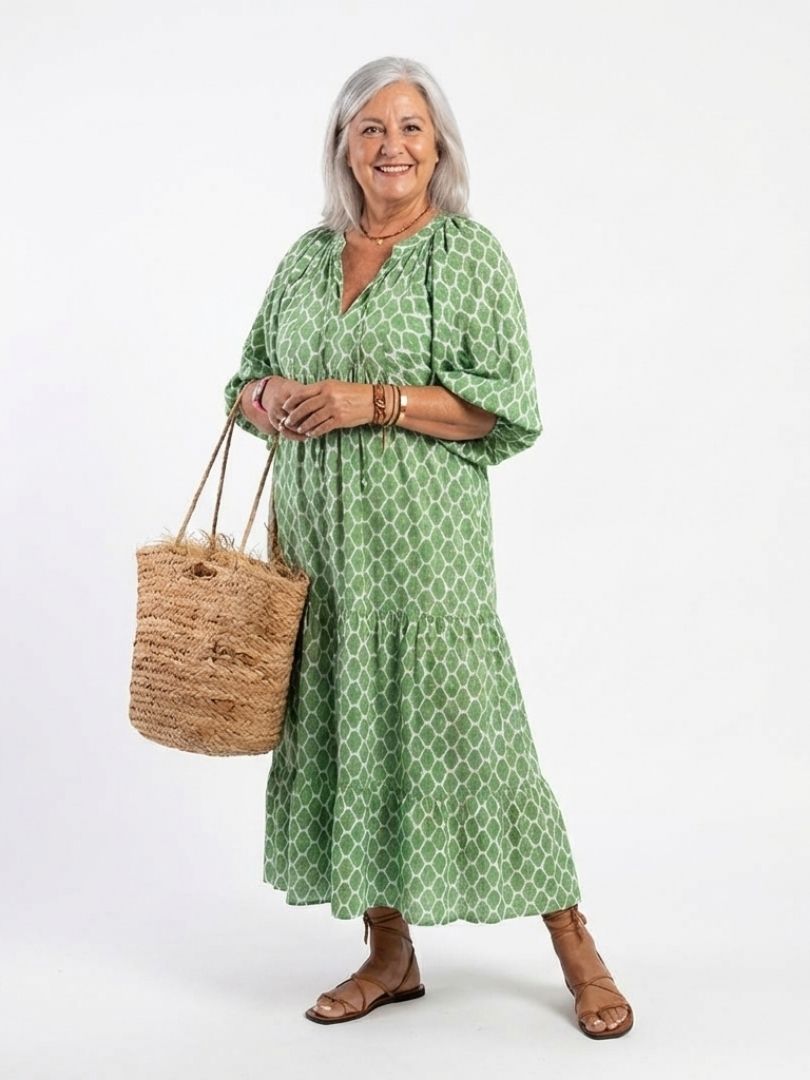 Apolline | Midi-Kleid mit V-Ausschnitt und dreiviertel Ärmeln
