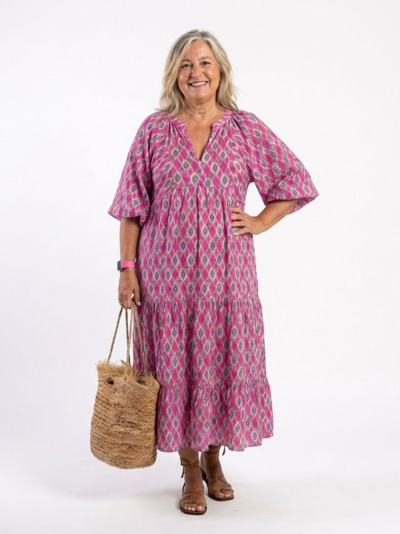 Apolline | Midi-Kleid mit V-Ausschnitt und dreiviertel Ärmeln