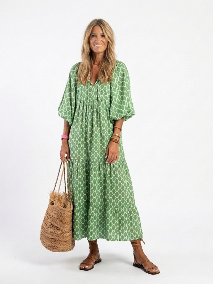 Apolline | Midi-Kleid mit V-Ausschnitt und dreiviertel Ärmeln