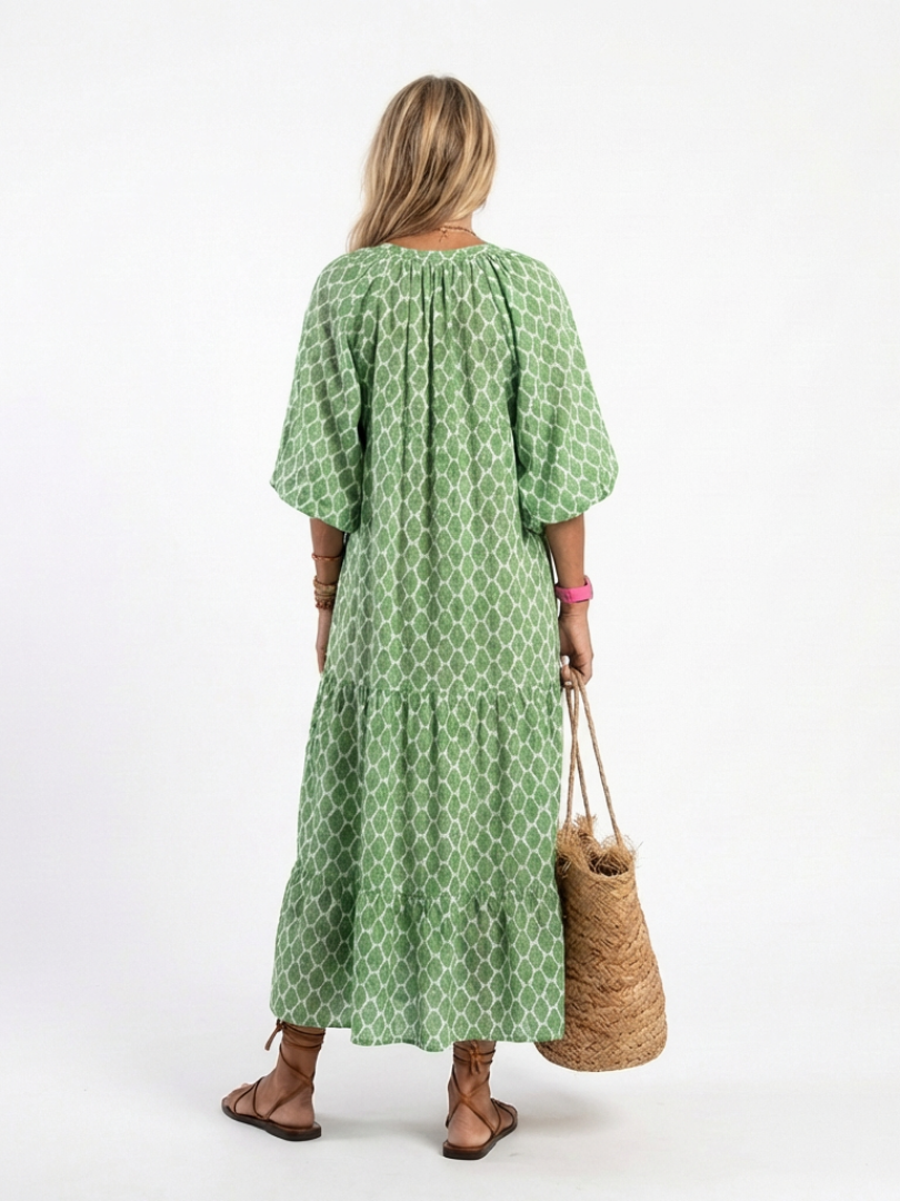 Apolline | Midi-Kleid mit V-Ausschnitt und dreiviertel Ärmeln