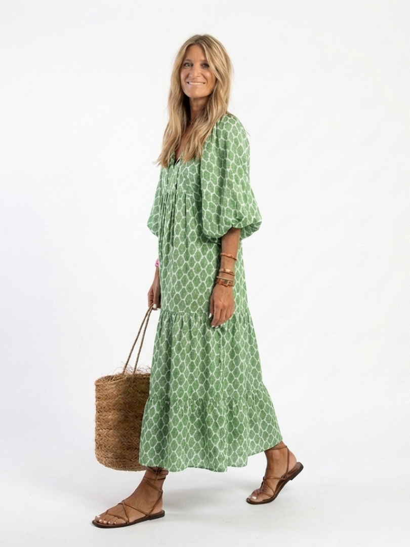 Apolline | Midi-Kleid mit V-Ausschnitt und dreiviertel Ärmeln