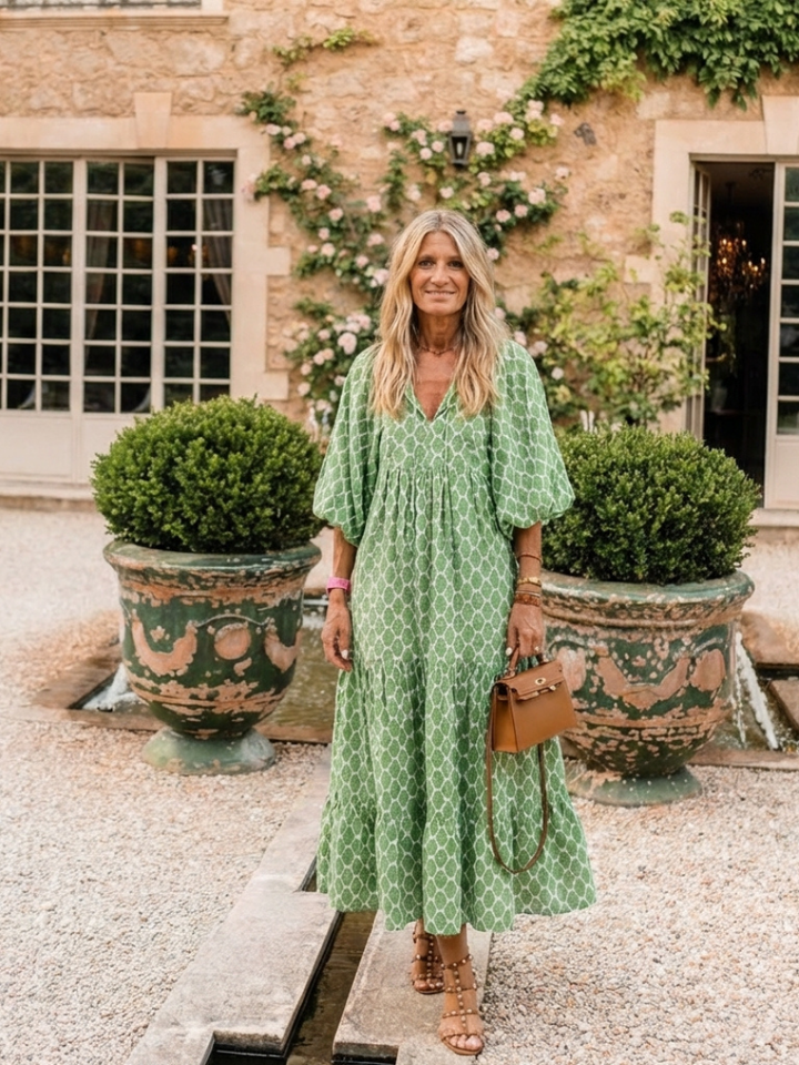 Apolline | Midi-Kleid mit V-Ausschnitt und dreiviertel Ärmeln