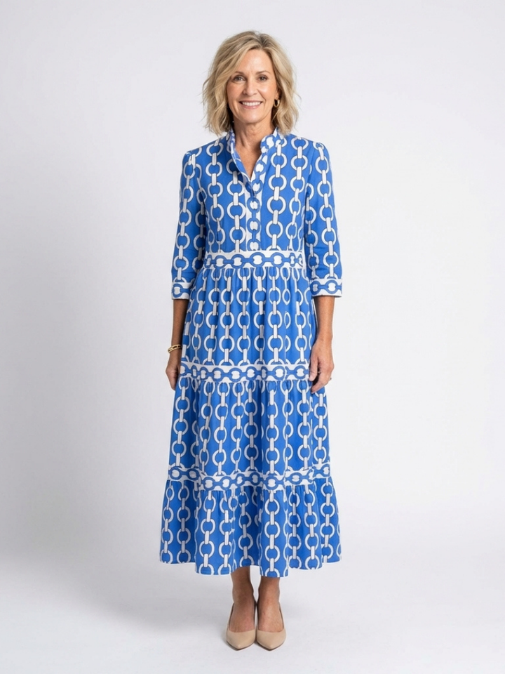 Ysolde | Midi-Kleid mit drei Viertelärmeln und Kettenmuster