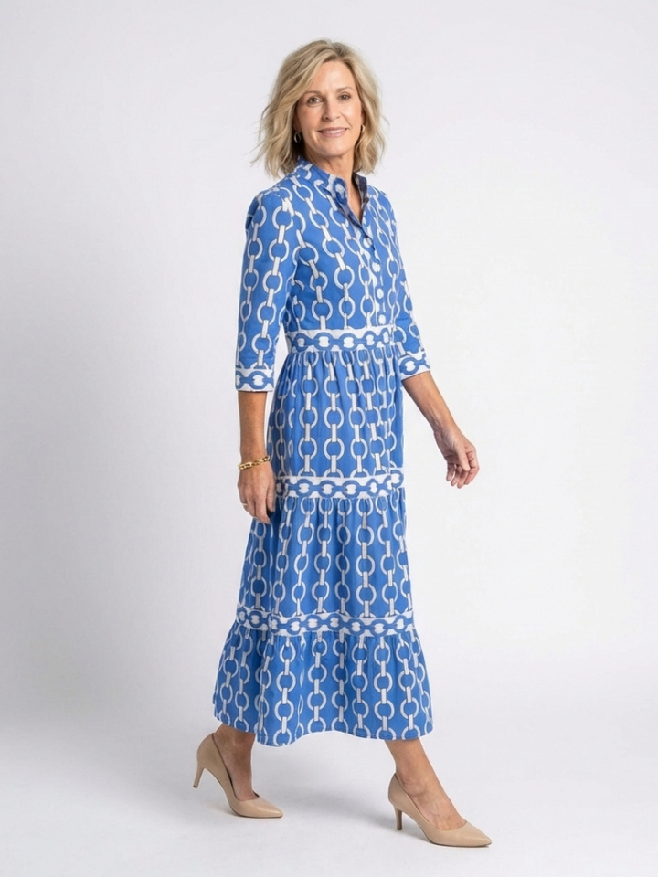 Ysolde | Midi-Kleid mit drei Viertelärmeln und Kettenmuster