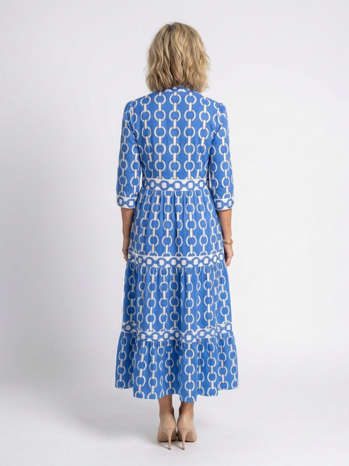 Ysolde | Midi-Kleid mit drei Viertelärmeln und Kettenmuster