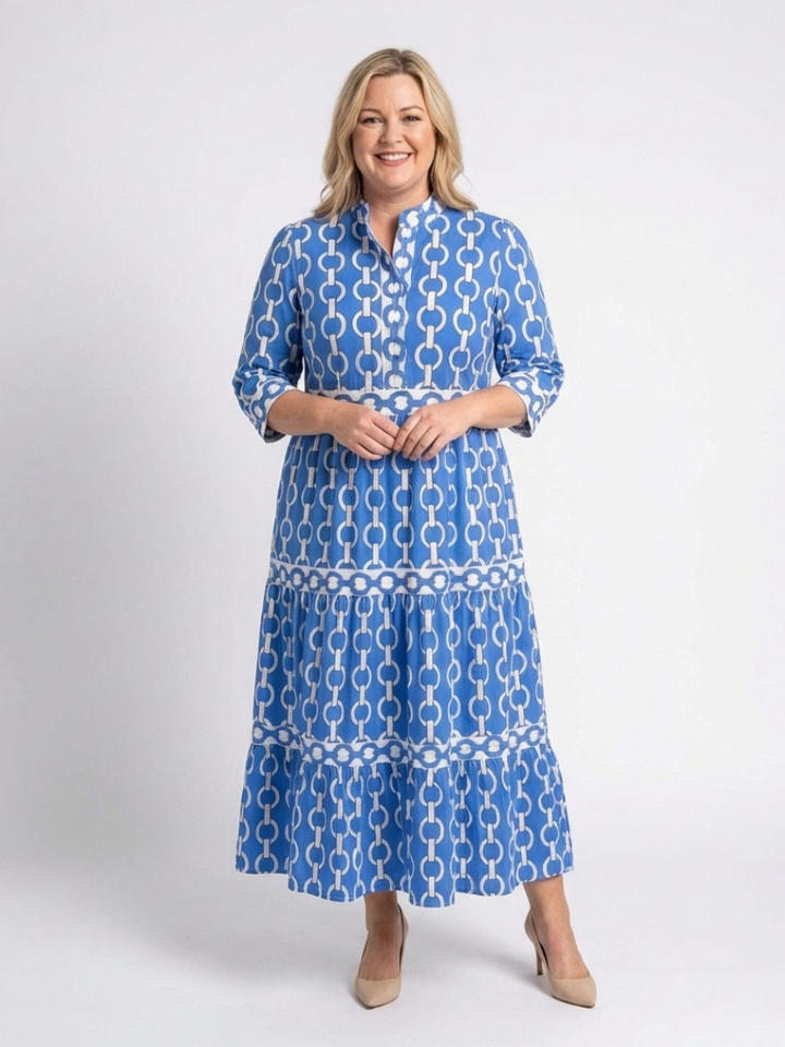 Ysolde | Midi-Kleid mit drei Viertelärmeln und Kettenmuster
