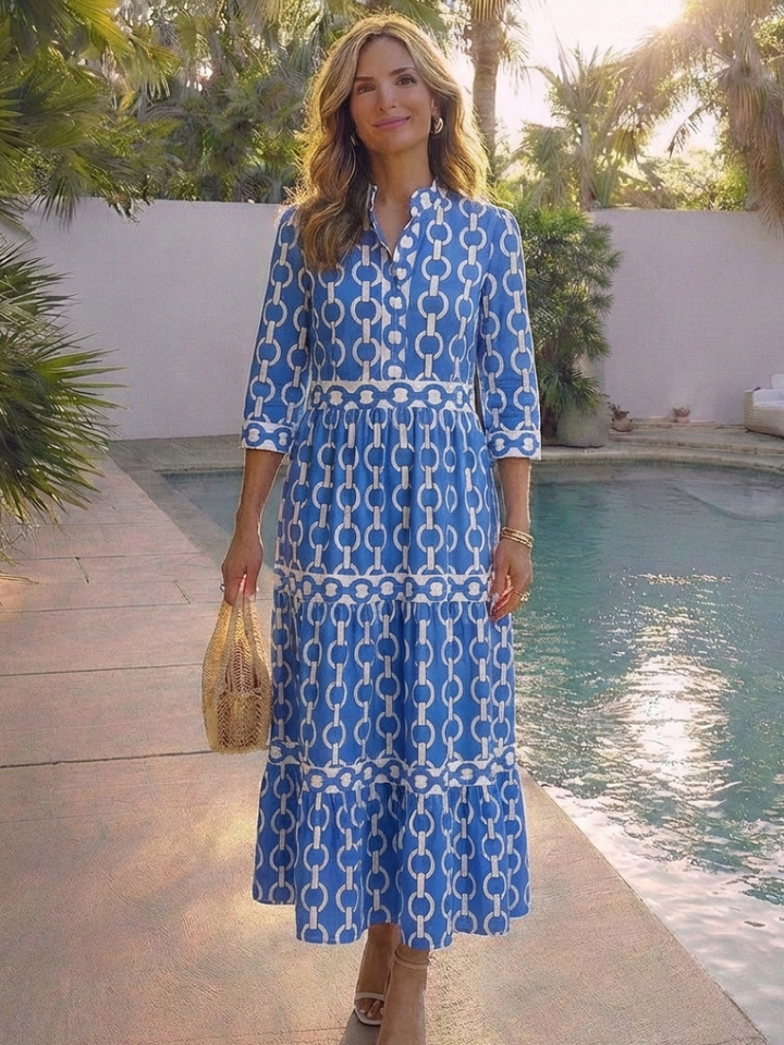 Ysolde | Midi-Kleid mit drei Viertelärmeln und Kettenmuster