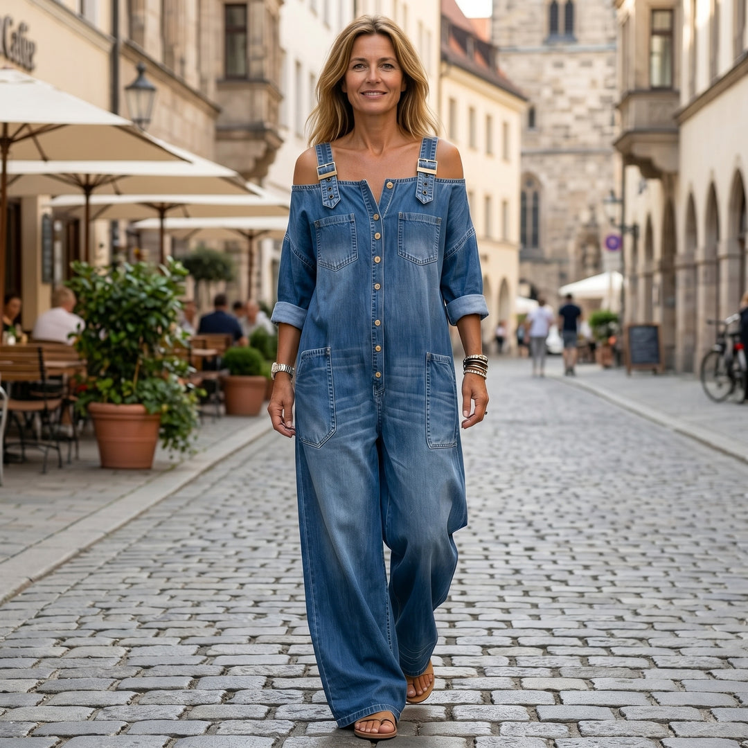 Anja | Bequemer Jeans-Jumpsuit – locker sitzend, stilvoll und mit Taschen