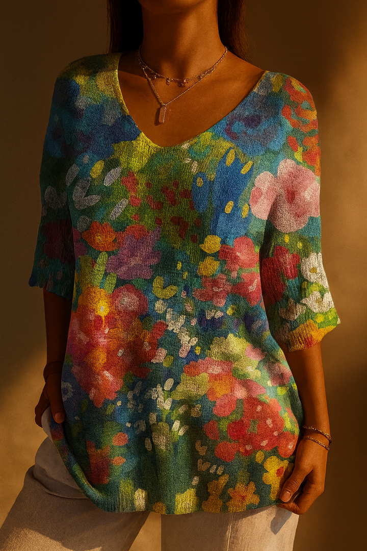 Paislee | Damen Vintage Hübsches Blumenmuster Casual Pullover Strick
