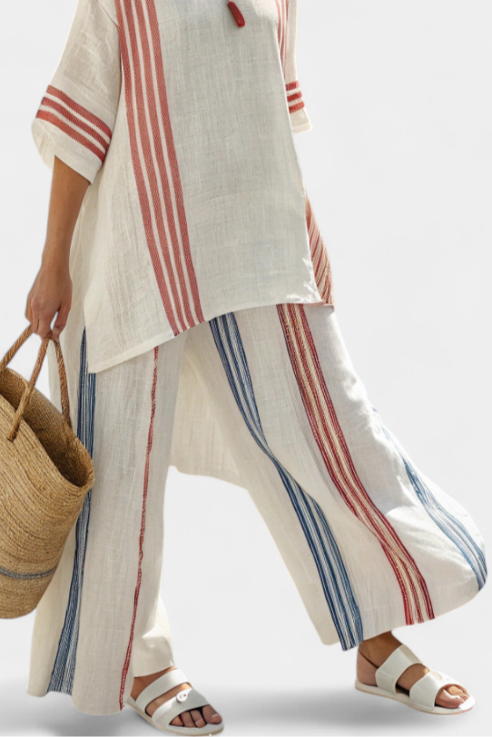 Aurelia | Elegantes, mehrfarbig gestreiftes Top & Mediterrane Hose
