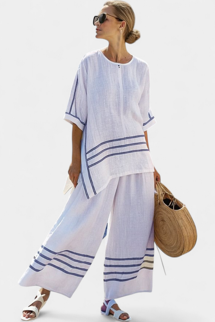 Adrielle | Elegantes gestreiftes asymmetrisches Oberteil & auffällige Hose