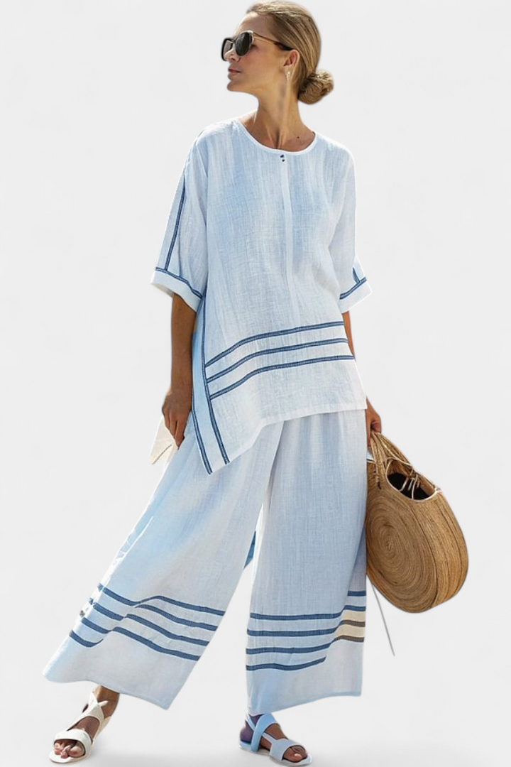 Adrielle | Elegantes gestreiftes asymmetrisches Oberteil & auffällige Hose