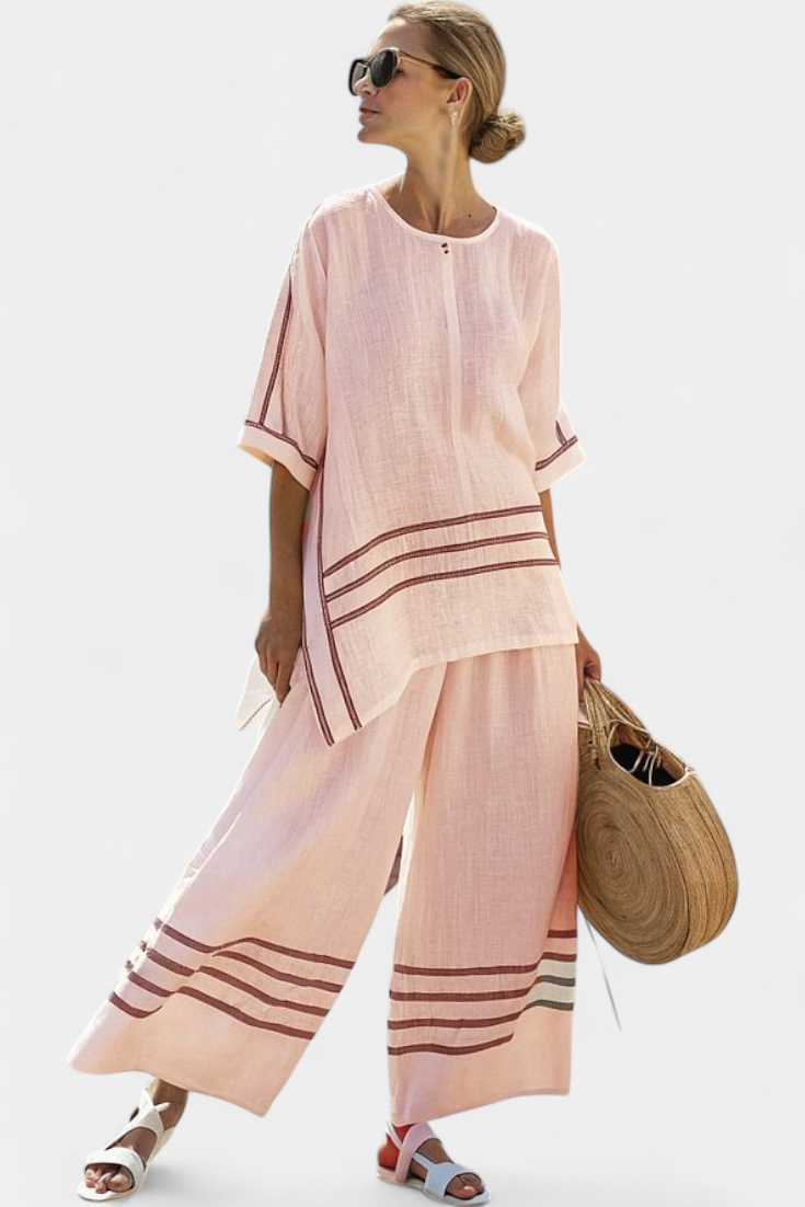 Adrielle | Elegantes gestreiftes asymmetrisches Oberteil & auffällige Hose