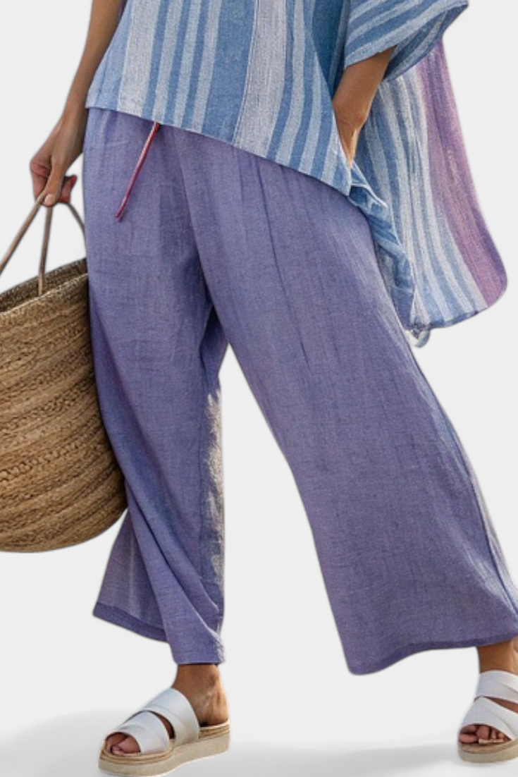 Sophia | Elegantes Lavendel- und Himmelblaues Top & Leinenhose