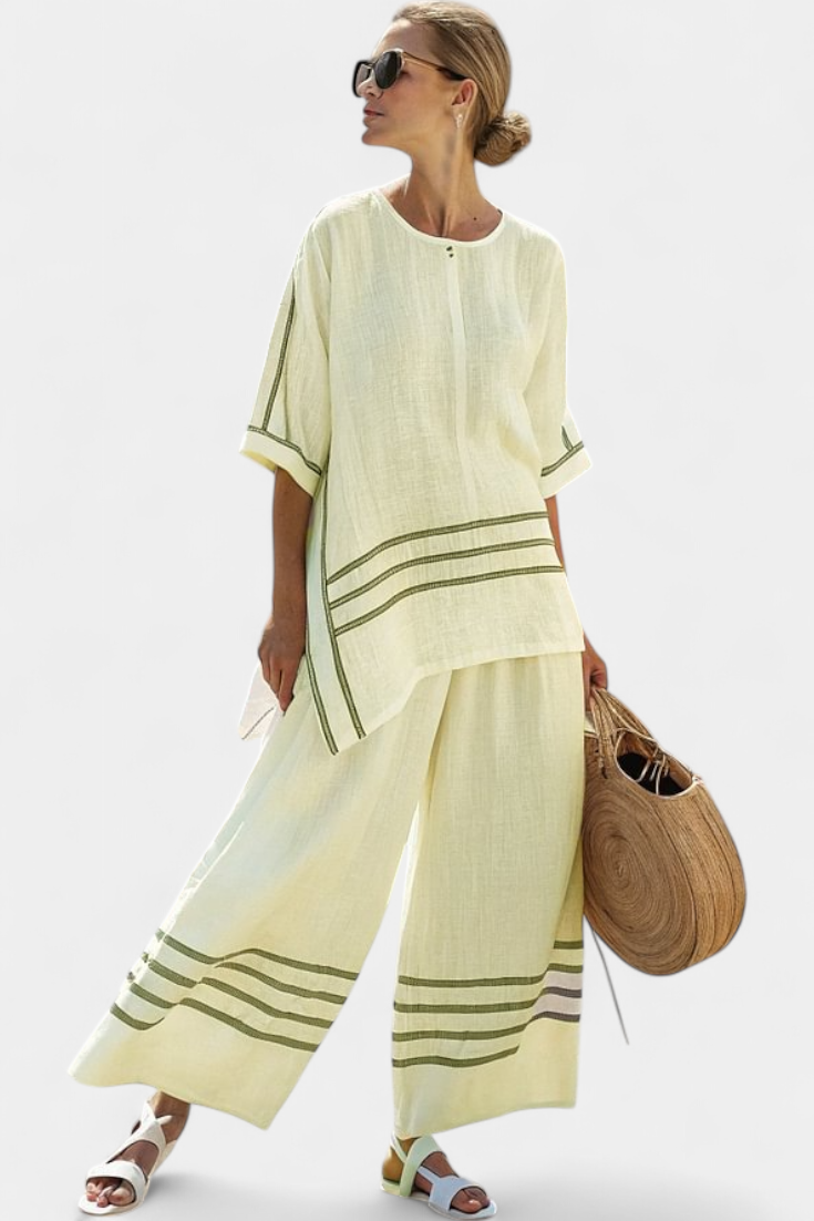 Adrielle | Elegantes gestreiftes asymmetrisches Oberteil & auffällige Hose