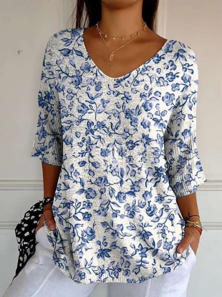 Genesis | Damen Pullover mit kleinen blauen Blumenmuster