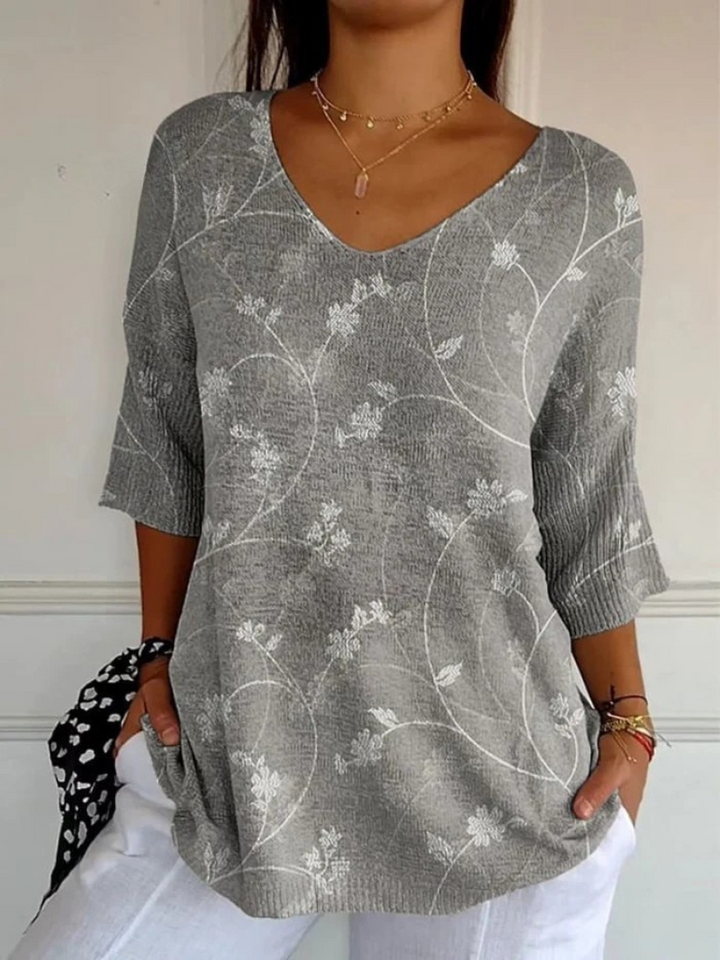 Braun | Damen Vintage Floral Kunst Casual Pullover Strick