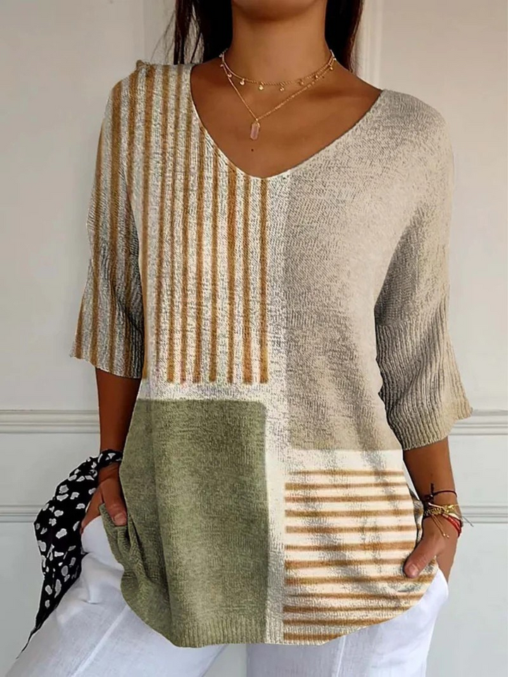 Nevaeh | Damen Abstract Geometric Pattern Kunstdruck Casual Strickpullover