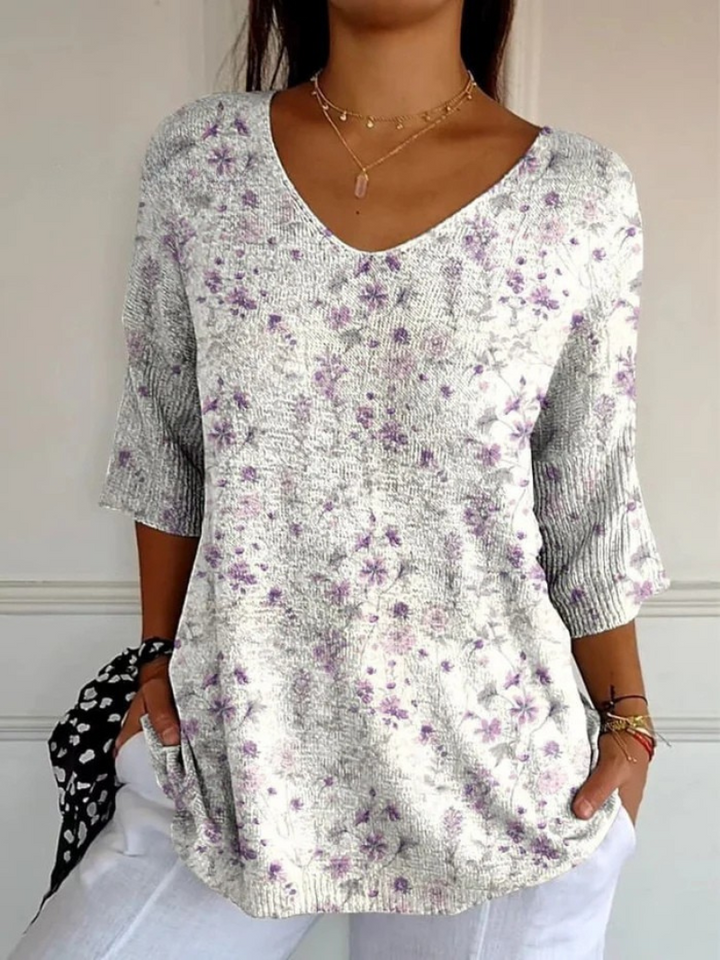 Sadie | Damen Vintage Blumen Kunst Casual Pullover Strick