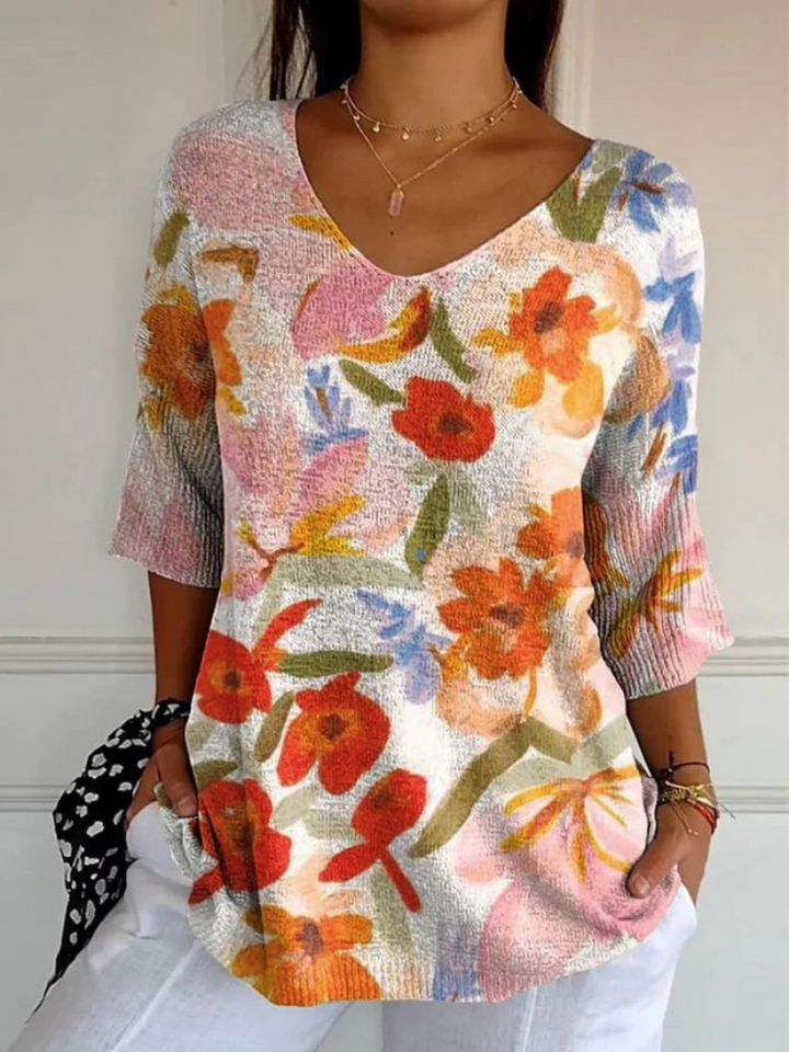 Violett | Damen Vintage Kunst Floral Lässiger Pullover Strick