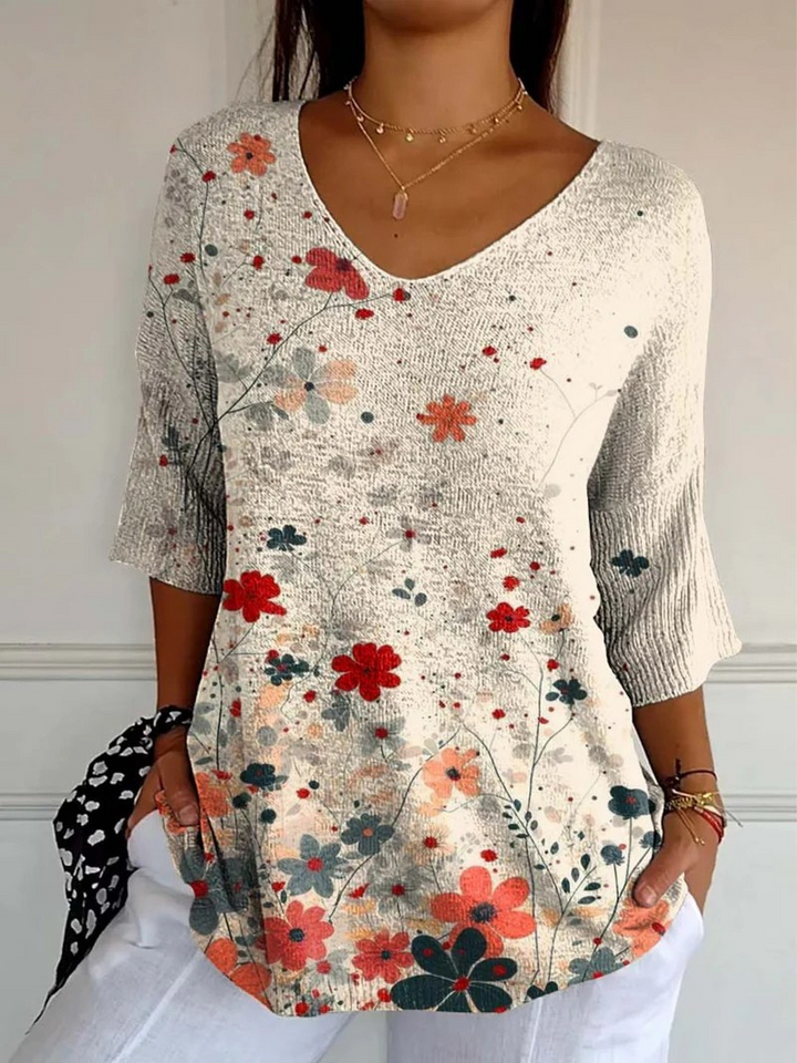Athena | Damen Vintage Blumenmuster Kunstdruck Lässiger Strickpullover