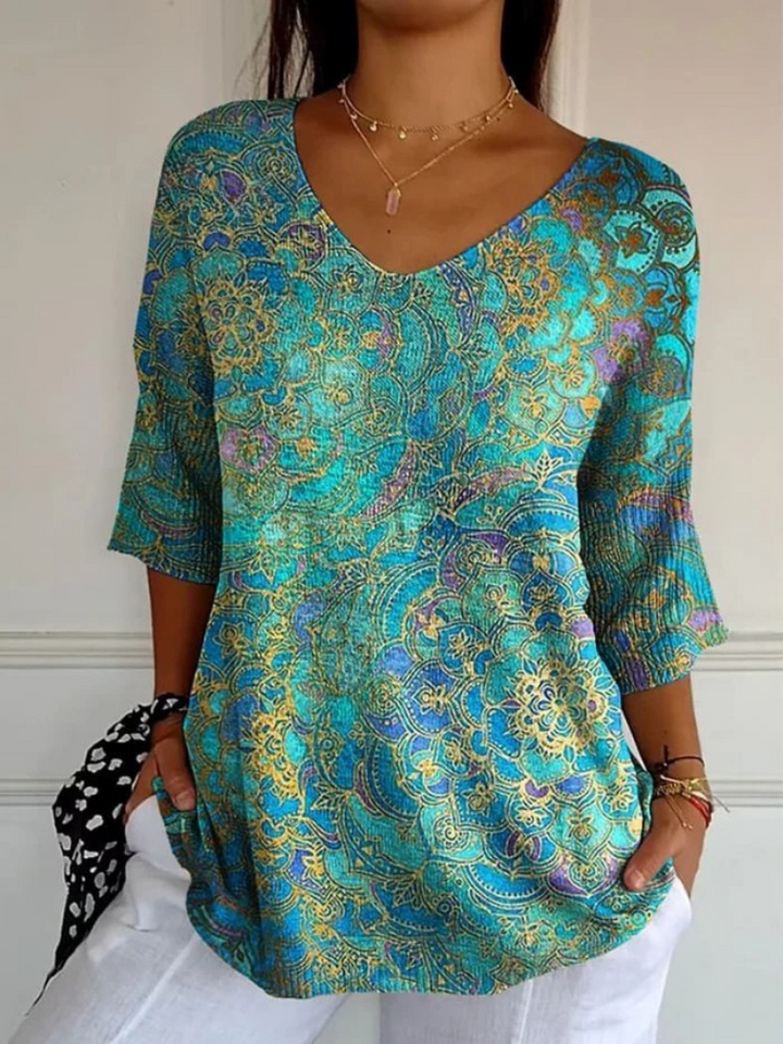Alexandra | Damen Retro Kunstdruck Freizeit Pullover Strick
