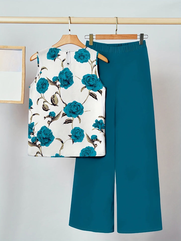 Alicia | Cyan Floral Zweiteiliges Set