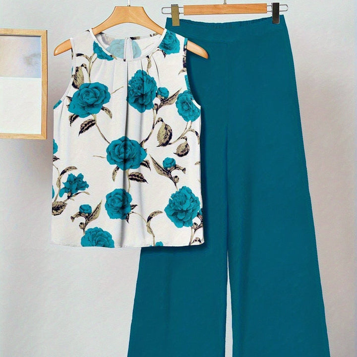 Alicia | Cyan Floral Zweiteiliges Set