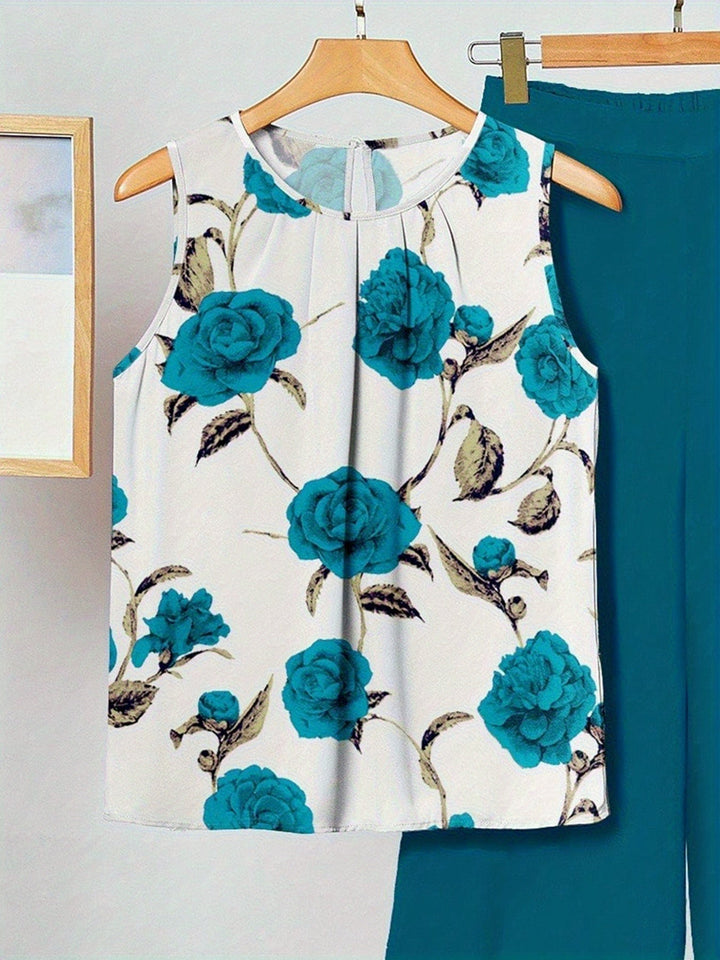 Alicia | Cyan Floral Zweiteiliges Set