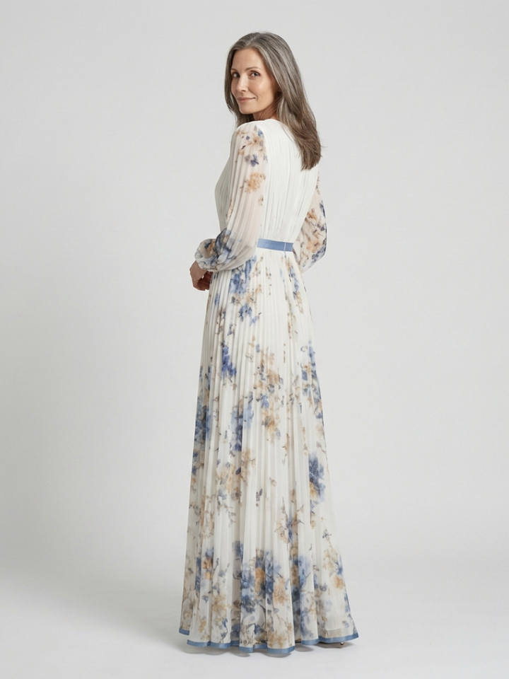Lavinia | Langärmliges V-Ausschnitt Blumenkleid