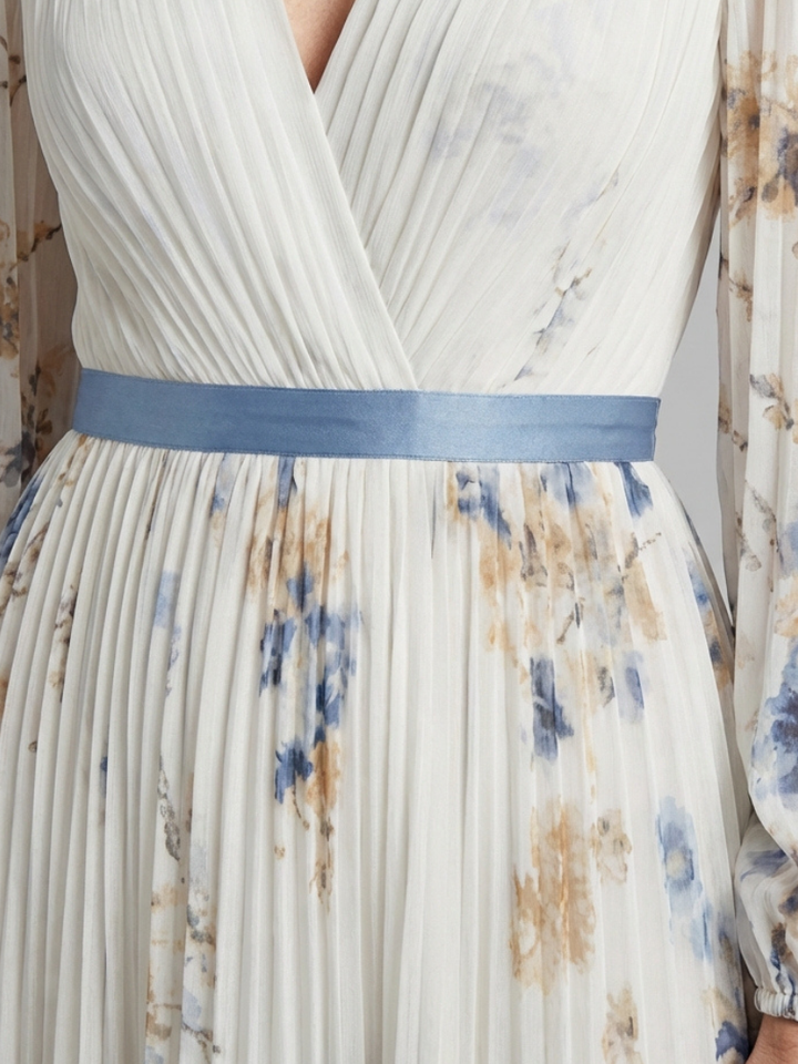 Lavinia | Langärmliges V-Ausschnitt Blumenkleid