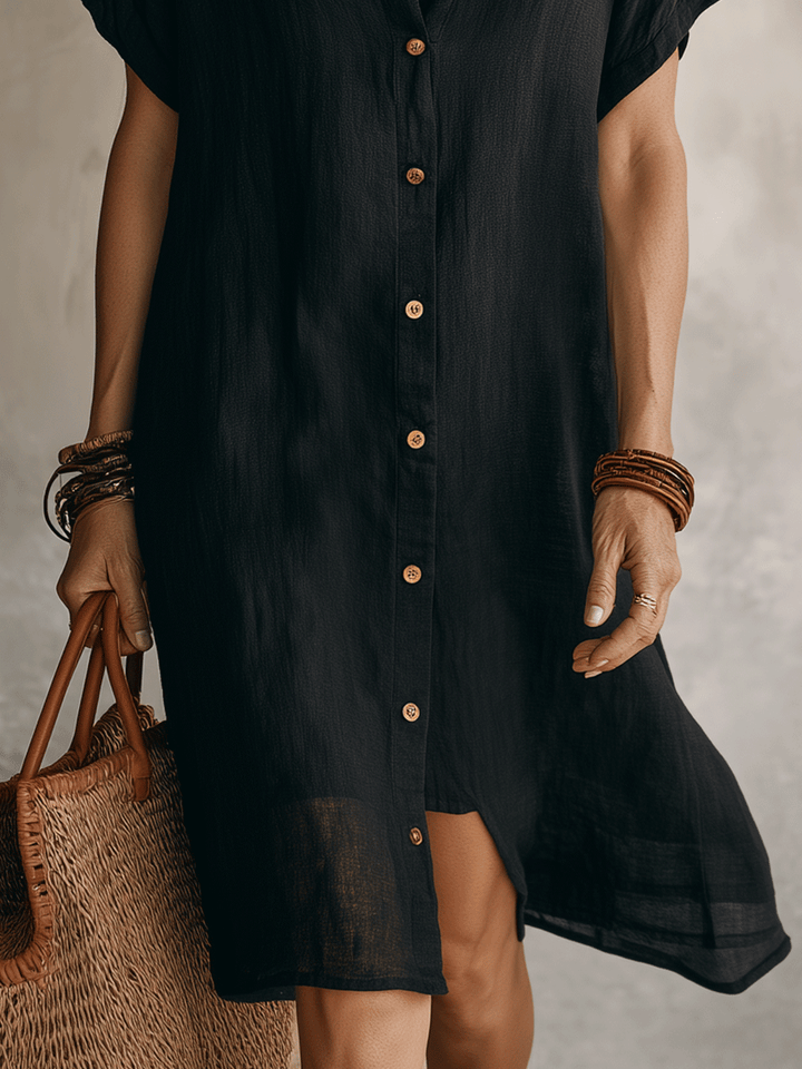 Heike | Bequemes Leinenkleid mit Knopfleist