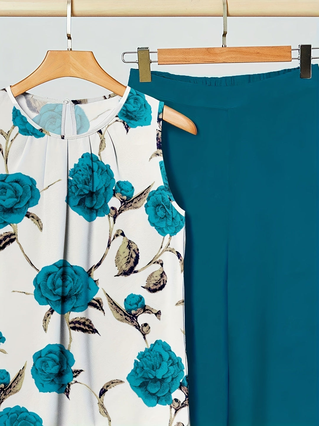 Alicia | Cyan Floral Zweiteiliges Set