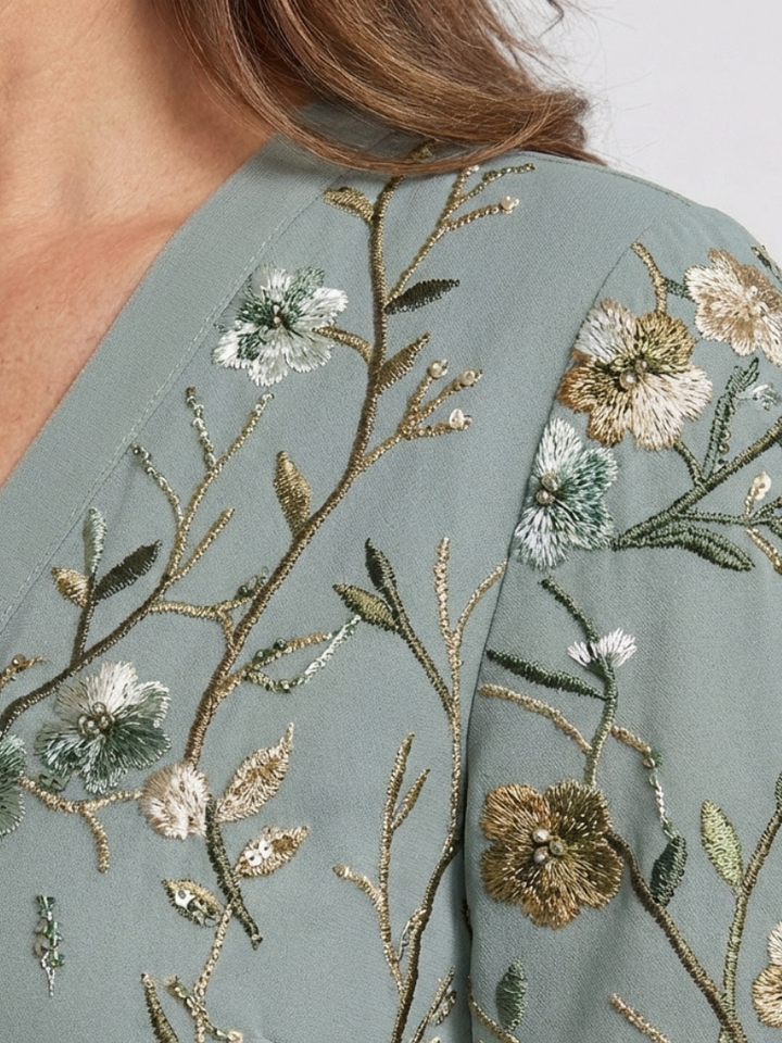 Evadne | Floral V-Ausschnitt Kurzarm Maxikleid